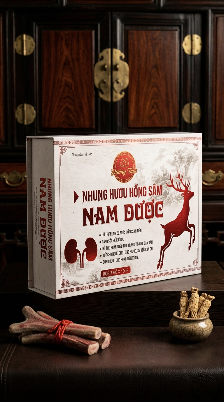 Hộp Nhung Hươu Hồng Sâm Lót Lụa