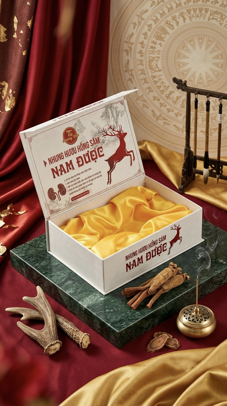 Hộp Nhung Hươu Hồng Sâm Lót Lụa - Ảnh 2